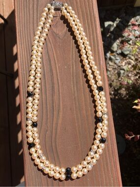 Vintage 80’s Old Hollywood Glam Faux Ivory Pearl Double-Strand Necklace